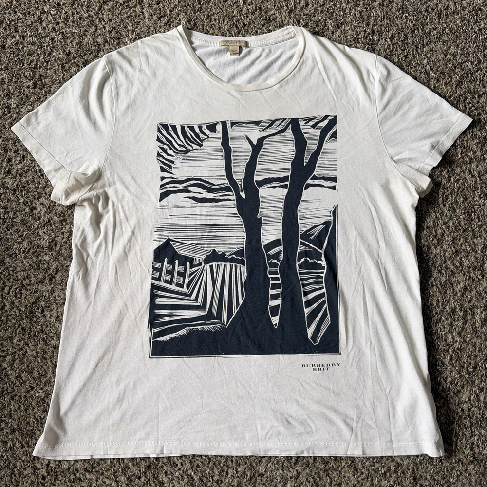Burberry Brit Print Tee Tree T Shirt White XL